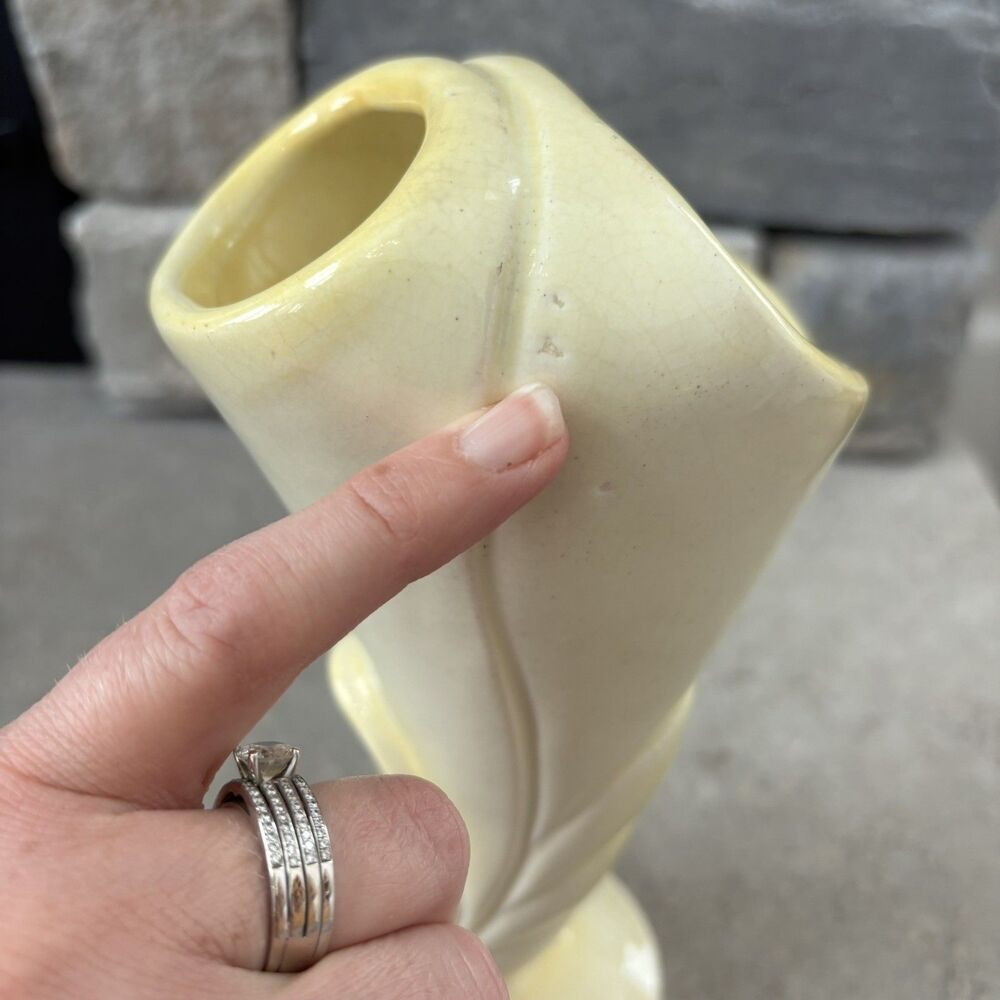 Vintage Pacific Pottery Double Vase Art Nouveau Deco 3324 Yellow & Ivory USA - Picture 7 of 14